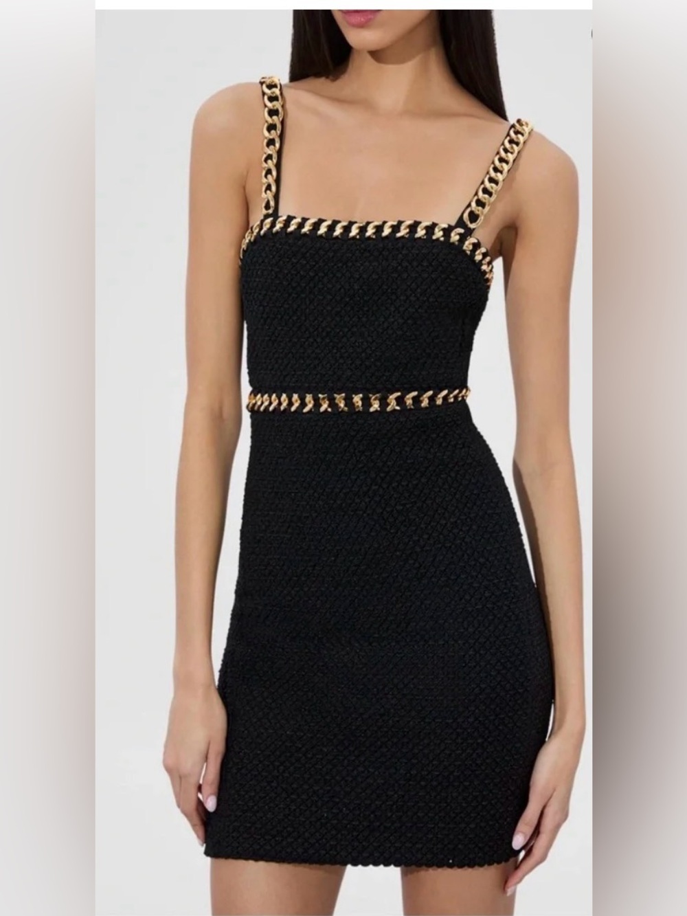 Alice + Olivia Black Mini Dress with Gold Chain Trim